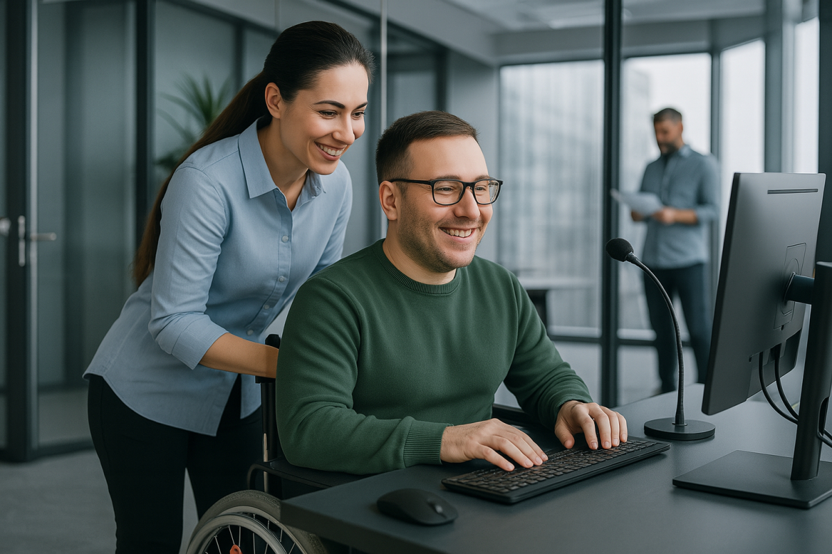 Personlig assistance på arbejdsplads, AI genereret billede